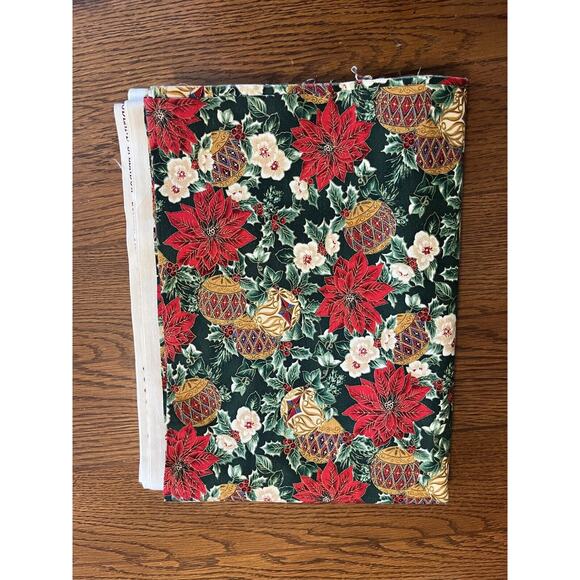 Woodland Splendor Poinsettia Ornament Holiday Gold Christmas Fabric 2.5 Yd X 42” - Picture 4 of 6